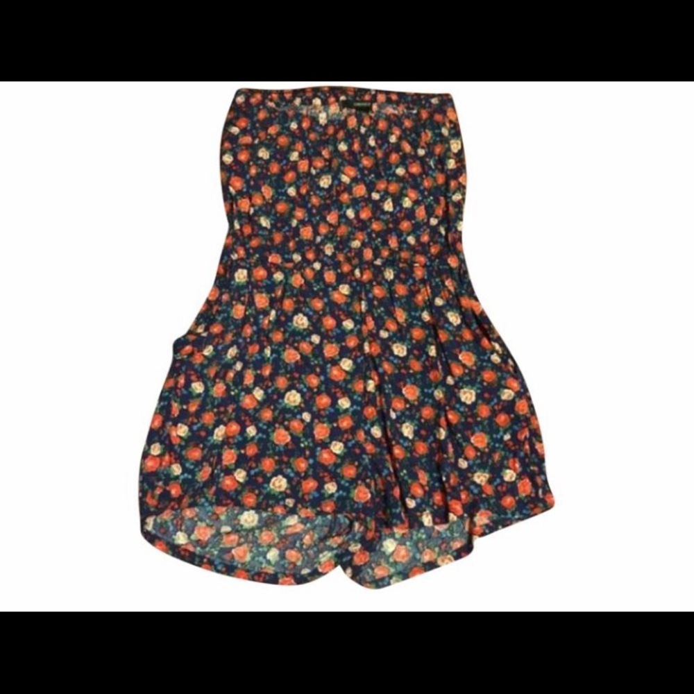 Forever 21 Navy Floral Strapless Romper with Red and Cream Flowers - Size Small